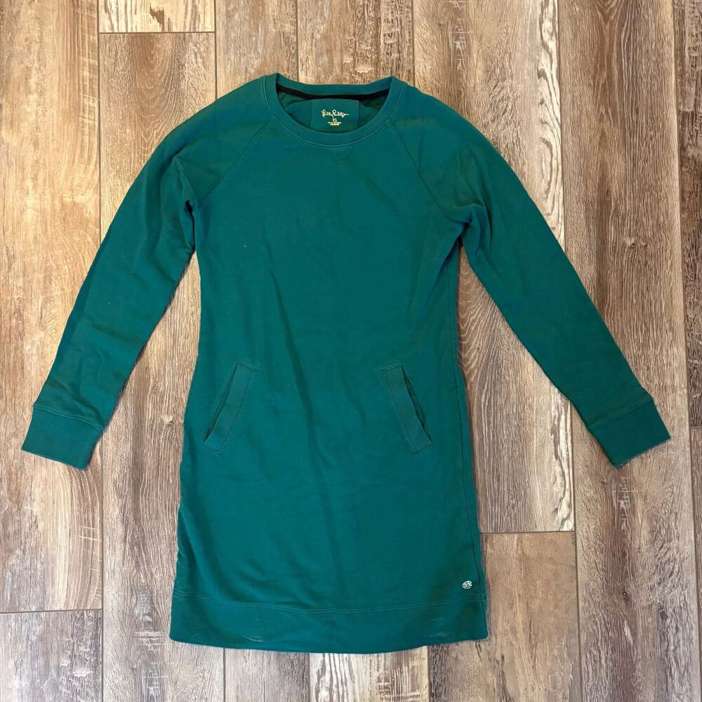 Lilly Pulitzer Beach Comber Dress XS Green Long Sleeve Pockets